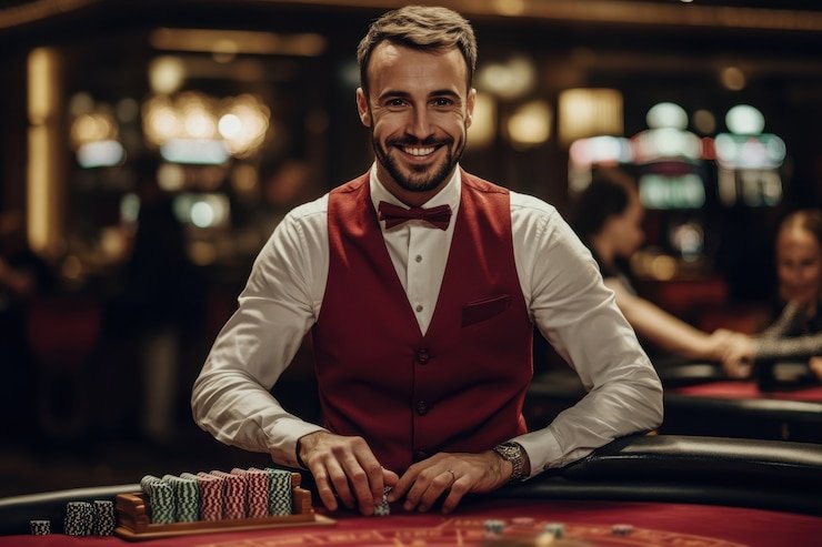 Dealer Live Casino berinteraksi dengan pemain melalui streaming berkualitas